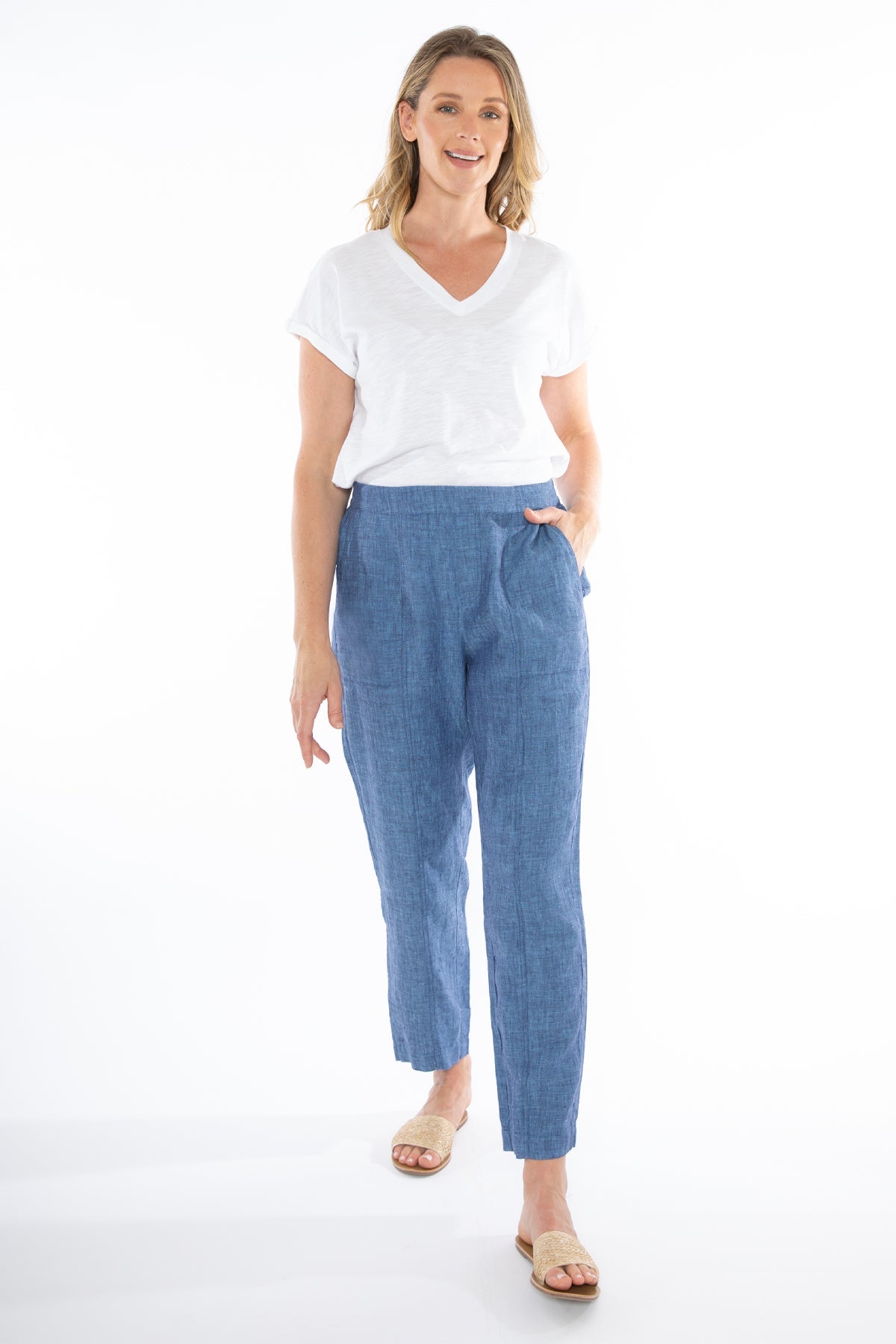 7/8 Linen Pants - Chambray - Sare StoreJumpPants