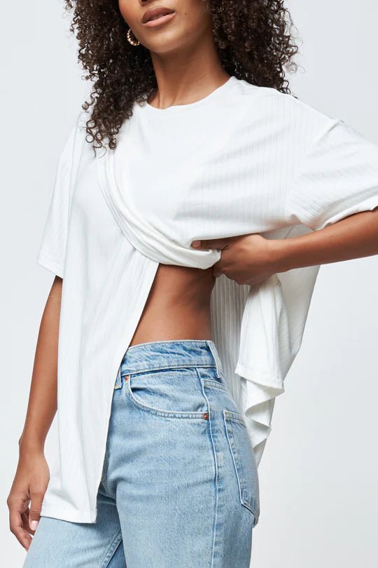 Apero Ivy Ribbed Longline Wrap Tee - White - Sare StoreApero LabelTops