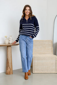 Athena Stripe Zip Knit - Navy/White - Sare StoreSare StoreKnit