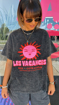 Black Acid Wash Les Vacances Tee - Sare StoreBy FrankieTee