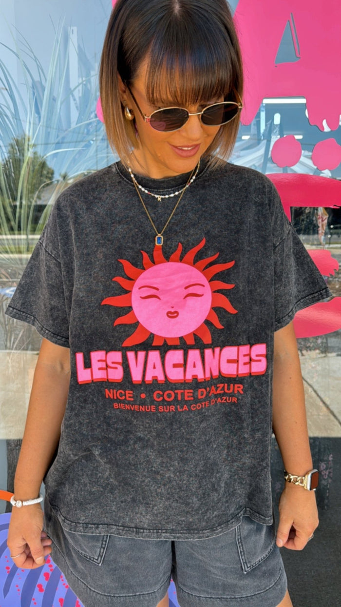 Black Acid Wash Les Vacances Tee - Sare StoreBy FrankieTee