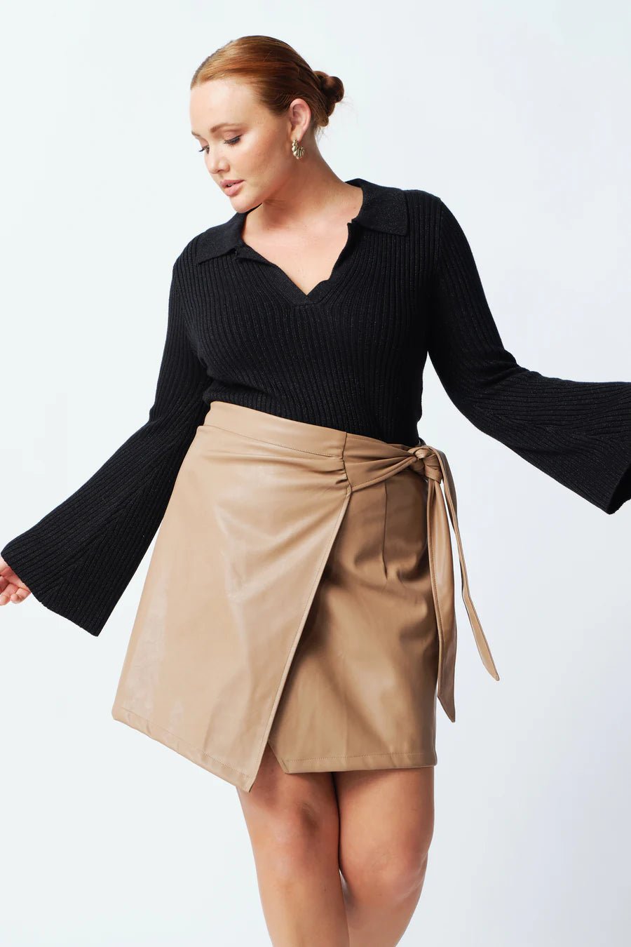 Blake Leather Look Wrap Mini Skirt - Mocha - Sare StoreApero LabelSkirt