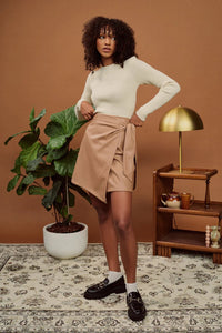 Blake Leather Look Wrap Mini Skirt - Mocha - Sare StoreApero LabelSkirt