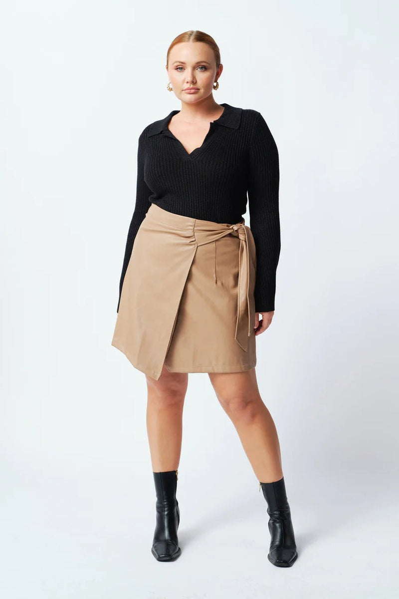 Blake Leather Look Wrap Mini Skirt - Mocha - Sare StoreApero LabelSkirt