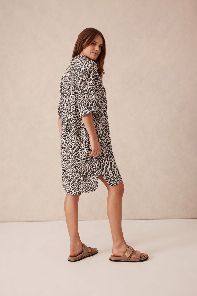 Boxy Shirt Dress - Leopard Linen Blend - Sare StoreCeres LifeDress