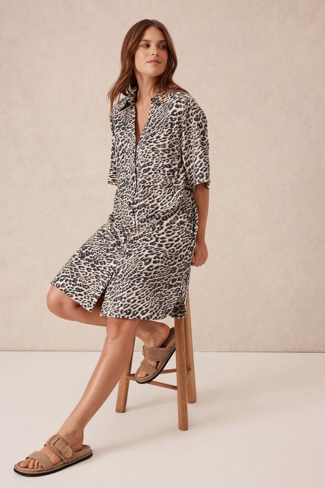 Boxy Shirt Dress - Leopard Linen Blend - Sare StoreCeres LifeDress