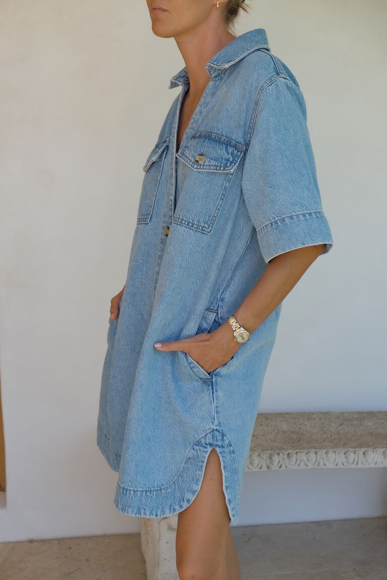 Boxy Shirt Dress - Vintage Blue Denim - Sare StoreCeres LifeDress