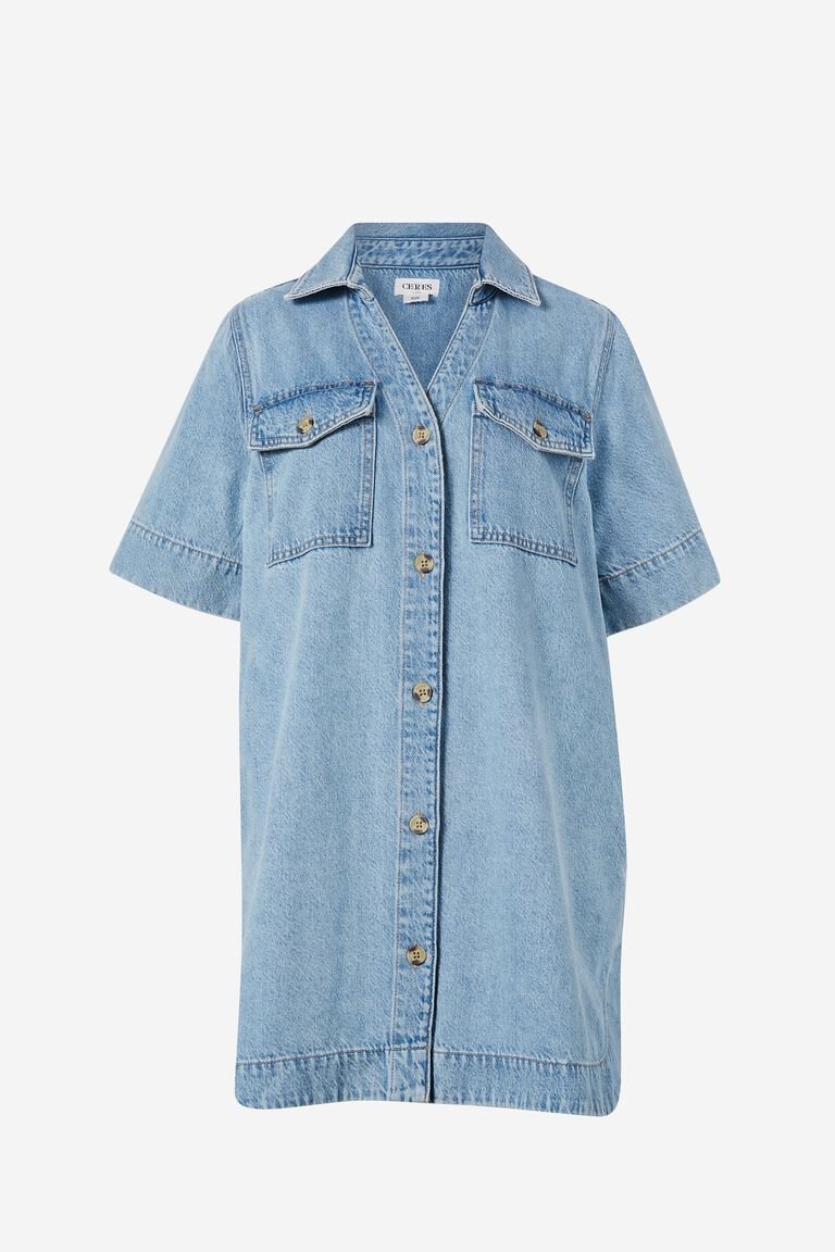 Boxy Shirt Dress - Vintage Blue Denim - Sare StoreCeres LifeDress