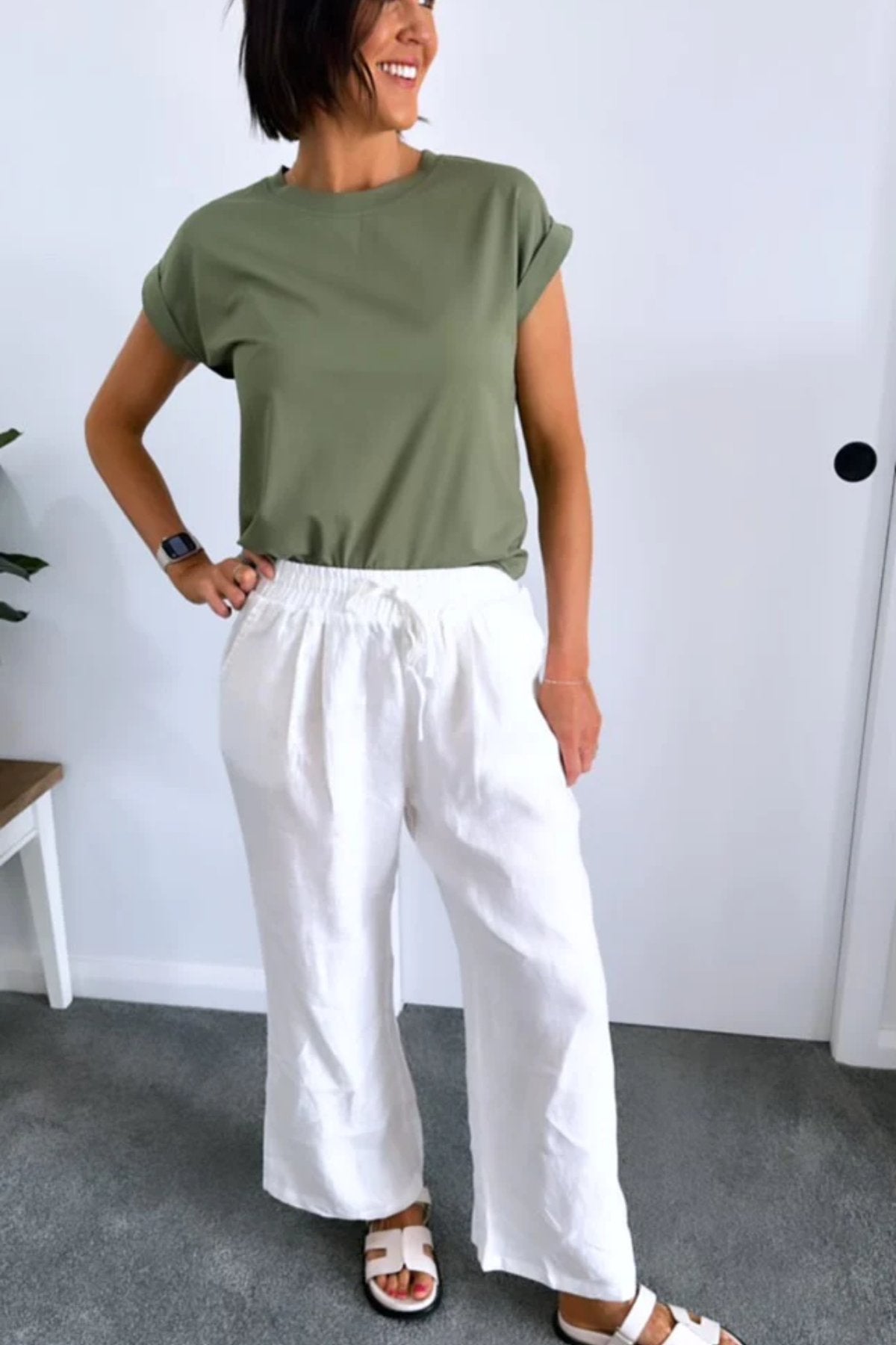 Bronte Linen Pants - White - Sare StoreLittle Lieslinen pants