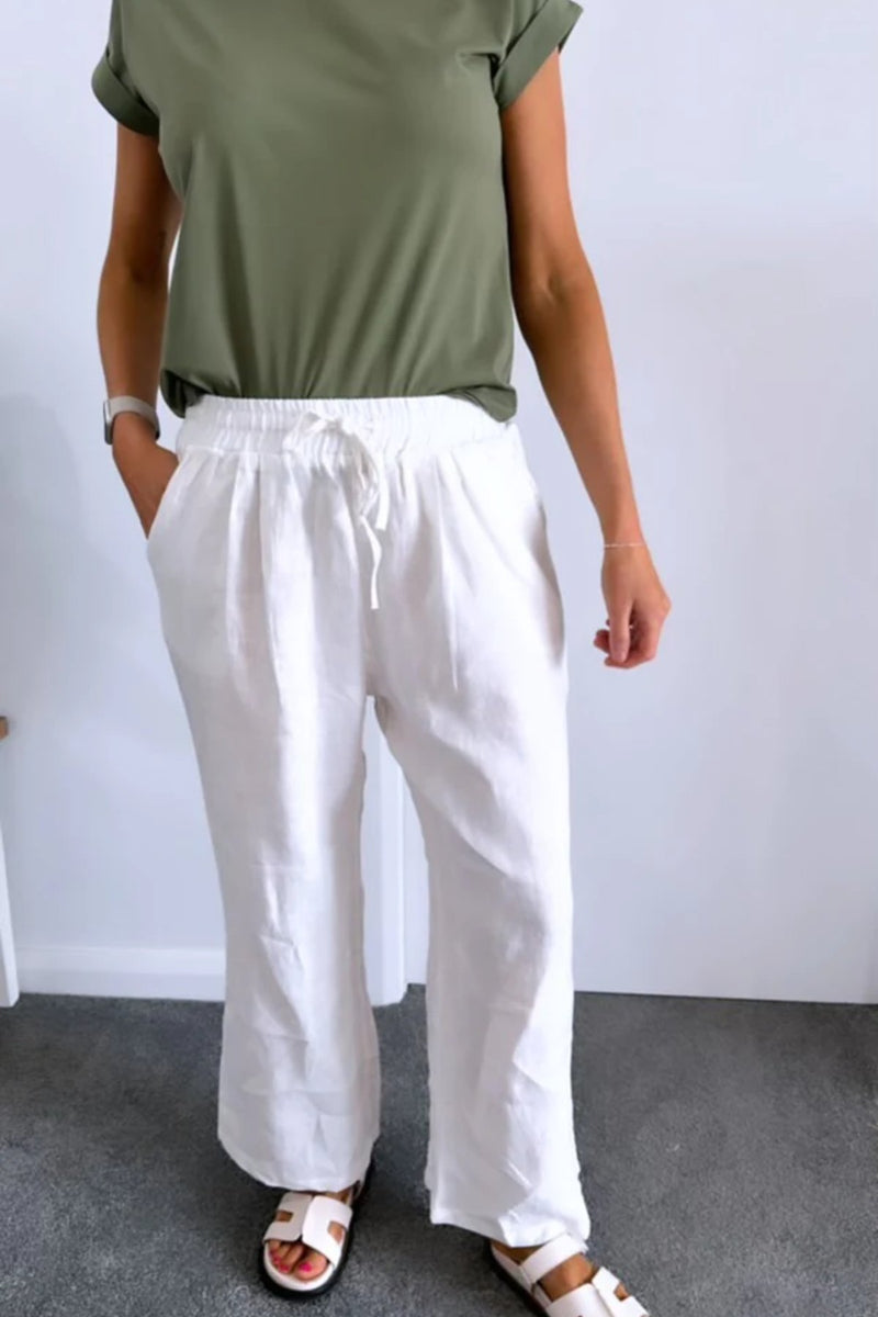 Bronte Linen Pants - White - Sare StoreLittle Lieslinen pants