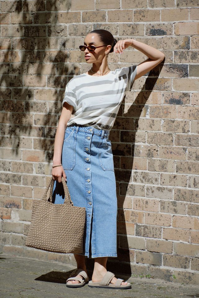 Button Through Denim Midi Skirt - Mid Vintage Blue - Sare StoreCeres LifeSkirt