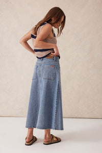 Button Through Denim Midi Skirt - Mid Vintage Blue - Sare StoreCeres LifeSkirt