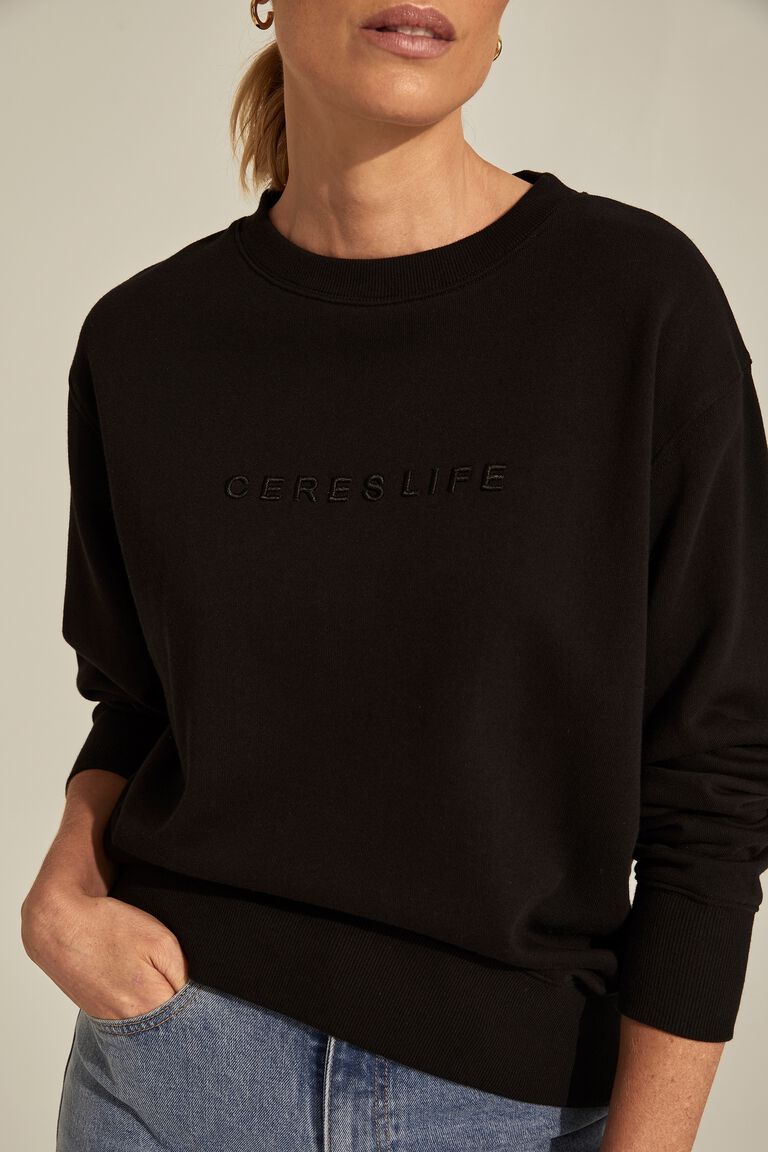 Ceres Life Slim Crew Embroidered Sweat - Black - Sare StoreCeres LifeJumper