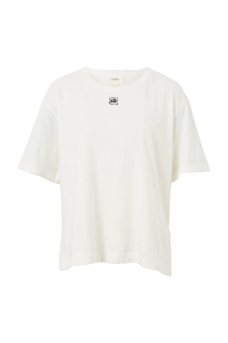 Ceres Life Slouchy Split Hem Tee - Vanilla with Black Monogram Embroidery - Sare StoreCeres LifeT-shirt