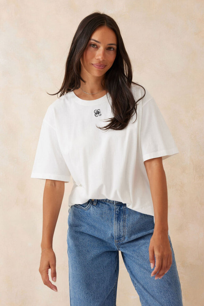 Ceres Life Slouchy Split Hem Tee - Vanilla with Black Monogram Embroidery - Sare StoreCeres LifeT-shirt