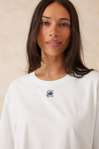 Ceres Life Slouchy Split Hem Tee - Vanilla with Black Monogram Embroidery - Sare StoreCeres LifeT-shirt