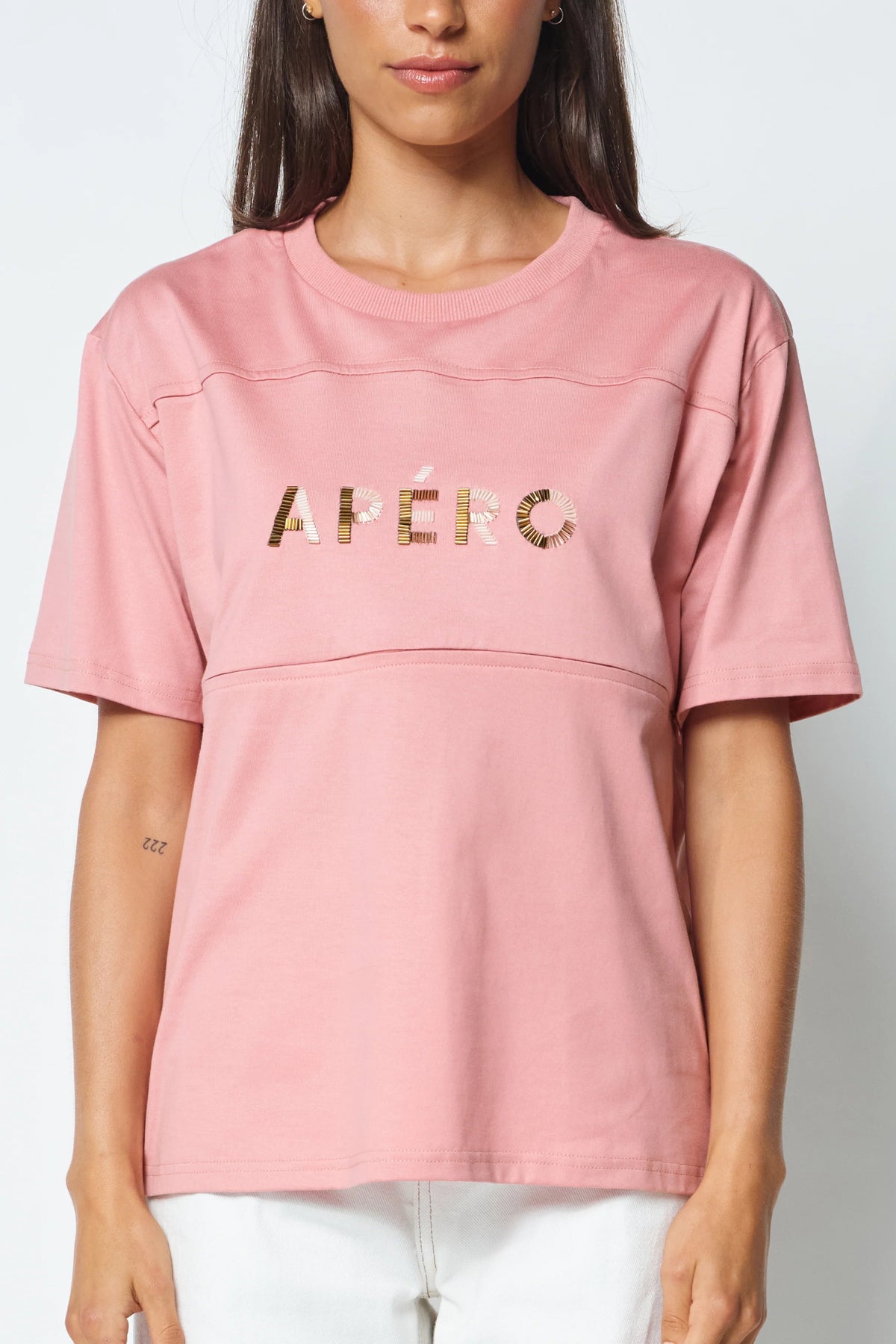 Clair Beaded Panel Tee - Dusty Rose - Sare StoreApero LabelTshirt