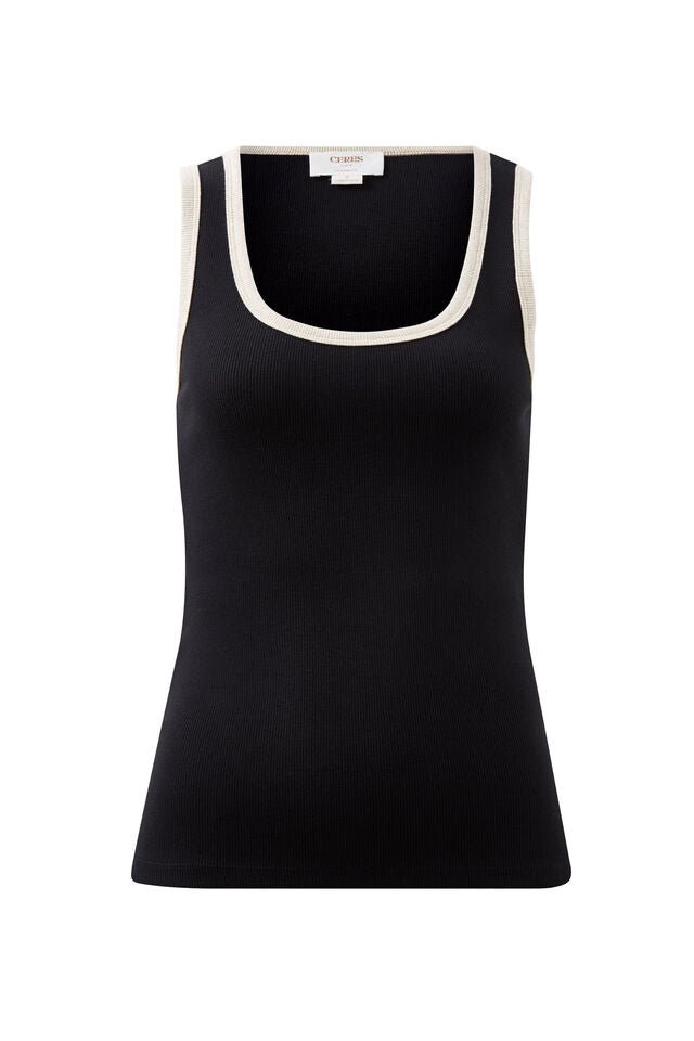 Contour Rib Scoop Tank - Black/Oatmeal Marle Bind - Sare StoreCeres LifeTank