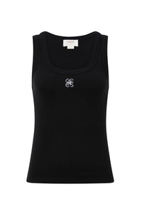 Contour Rib Scoop Tank - Black/White monogram embroidery - Sare StoreCeres LifeTops