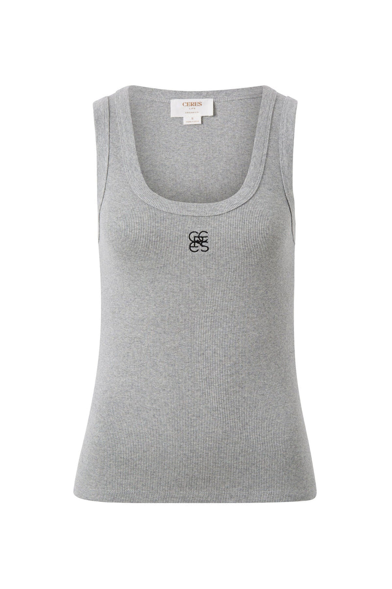 Contour Rib Scoop Tank - Grey/Black Monogram Embroidery - Sare StoreCeres LifeTank