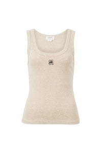 Contour Rib Scoop Tank - Oatmeal/Black Monogram Embroidery - Sare StoreCeres LifeTank