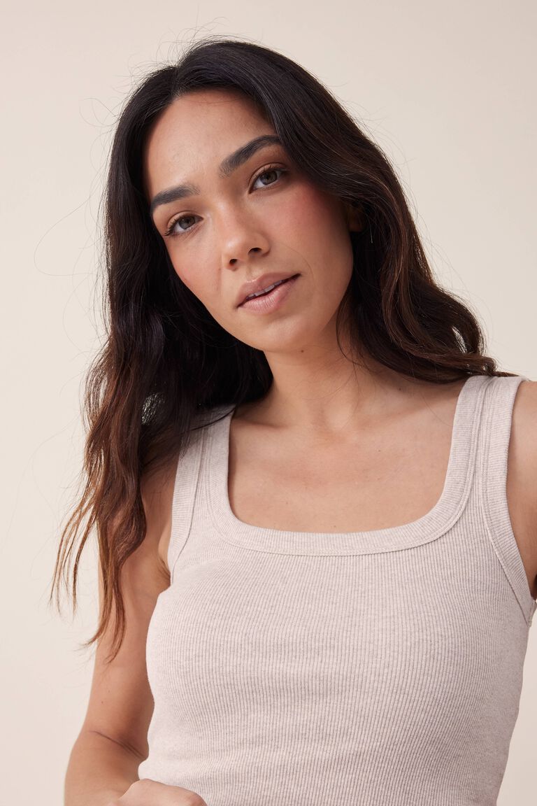 Contour Rib Square Neck Tank - Oatmeal Marle - Sare StoreCeres LifeTank