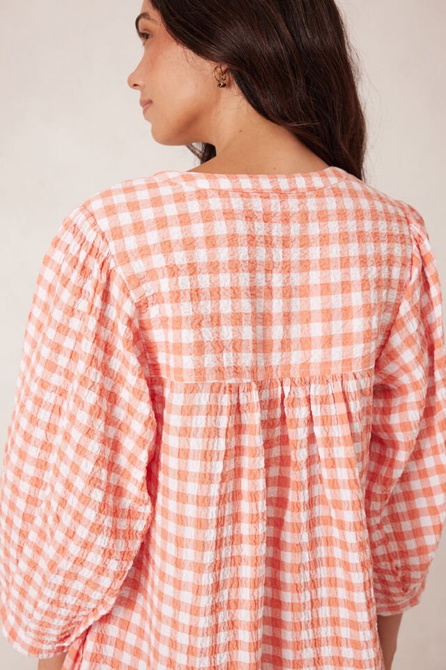 Crinkle Mini Dress - Coral White Gingham - Sare StoreCeres LifeDress