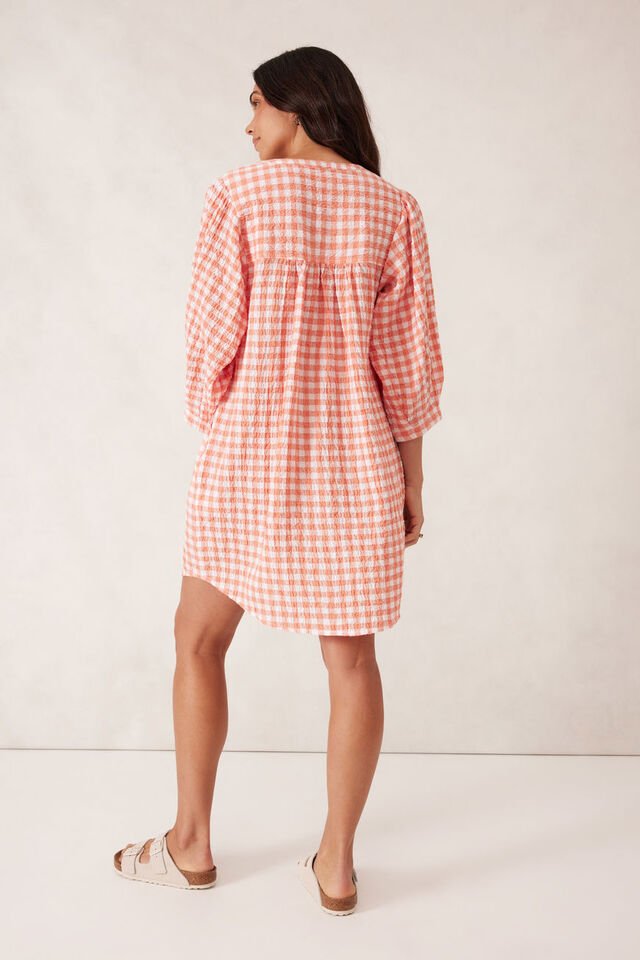 Crinkle Mini Dress - Coral White Gingham - Sare StoreCeres LifeDress