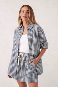 Curved Hem Shacket - Lagoon Blue Stripe - Sare StoreCeres LifeShacket