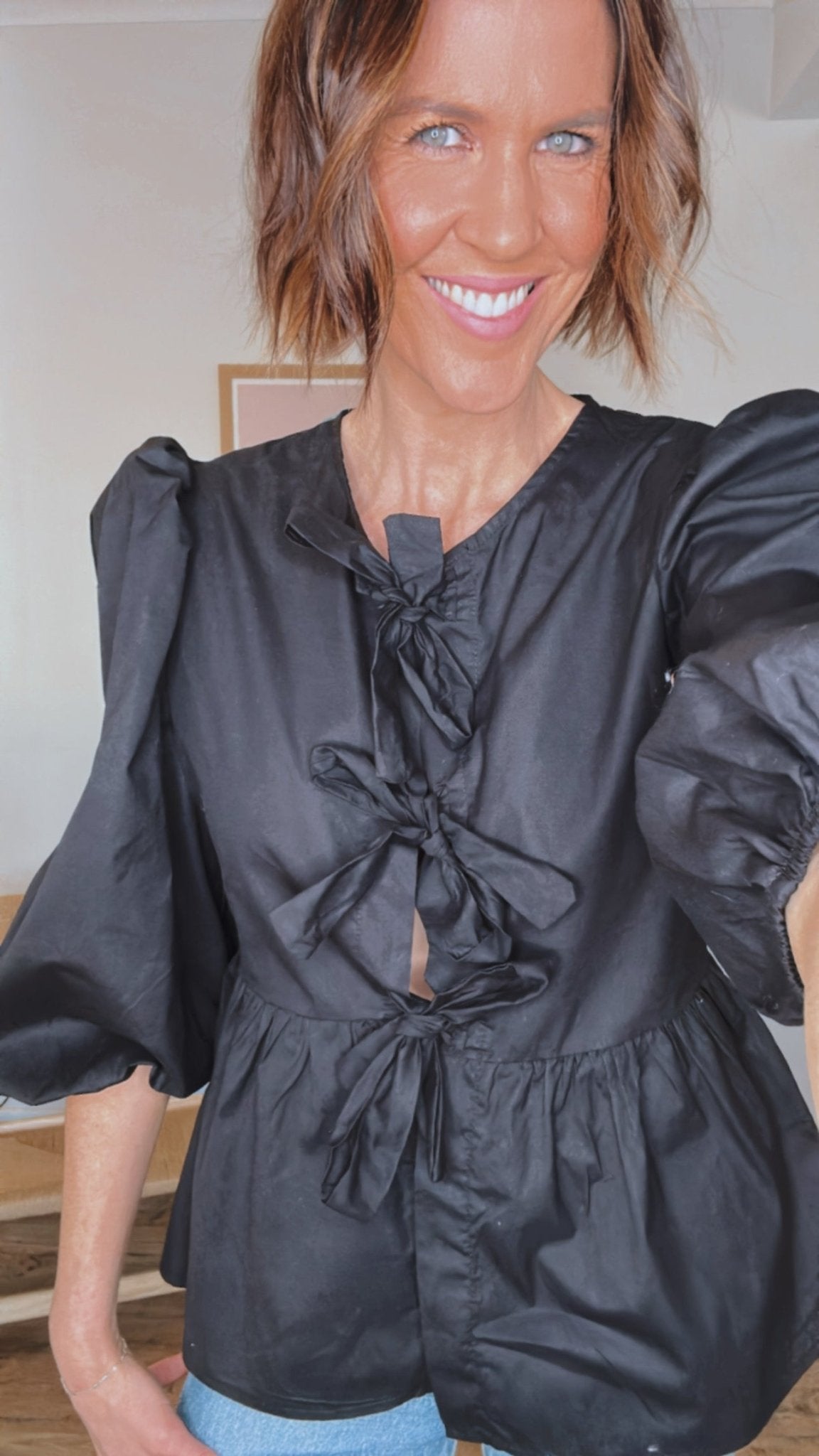 Cutsey Bow Tie Blouse Black - Sare StoreSare StoreTops