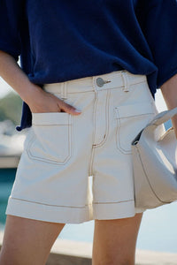 Denim Patch Pocket Short - EggShell - Sare StoreCeres LifeDenim Shorts