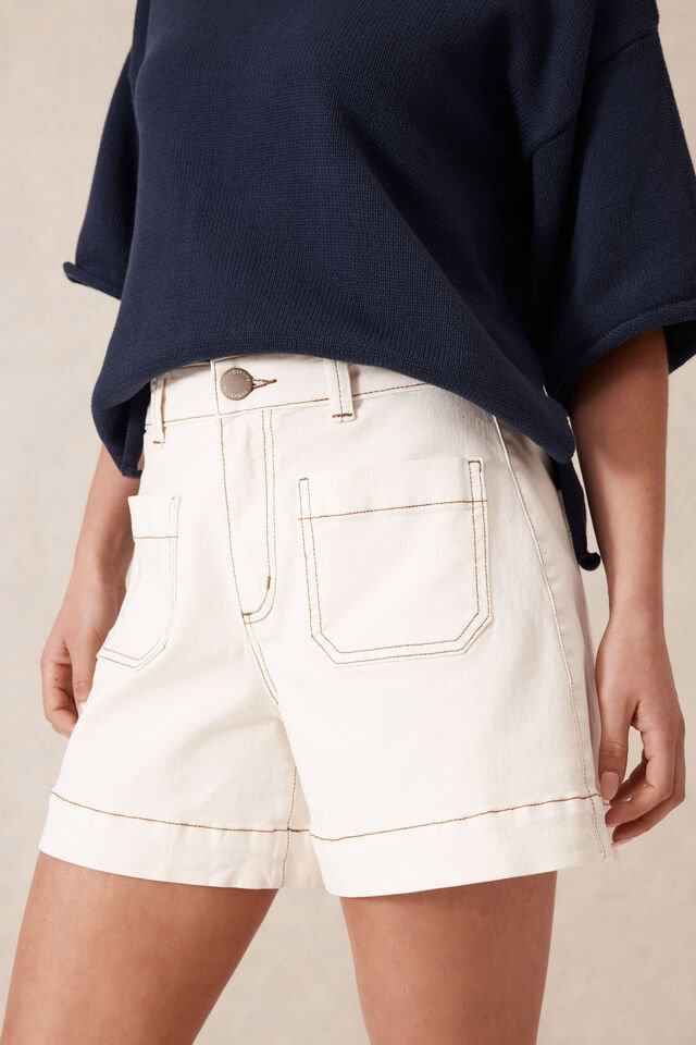 Denim Patch Pocket Short - EggShell - Sare StoreCeres LifeDenim Shorts