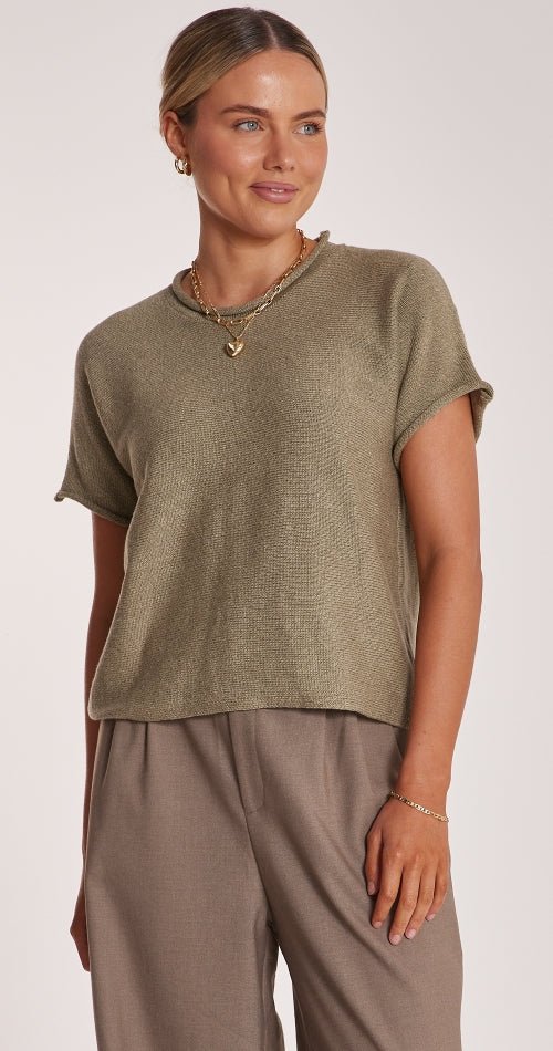 Faye Knitted Tee - Khaki - Sare StoreFeather and NoiseTee