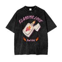 FLAMING LOVE Acid Wash Oversize - Black - Sare StoreMaku The LabelTee