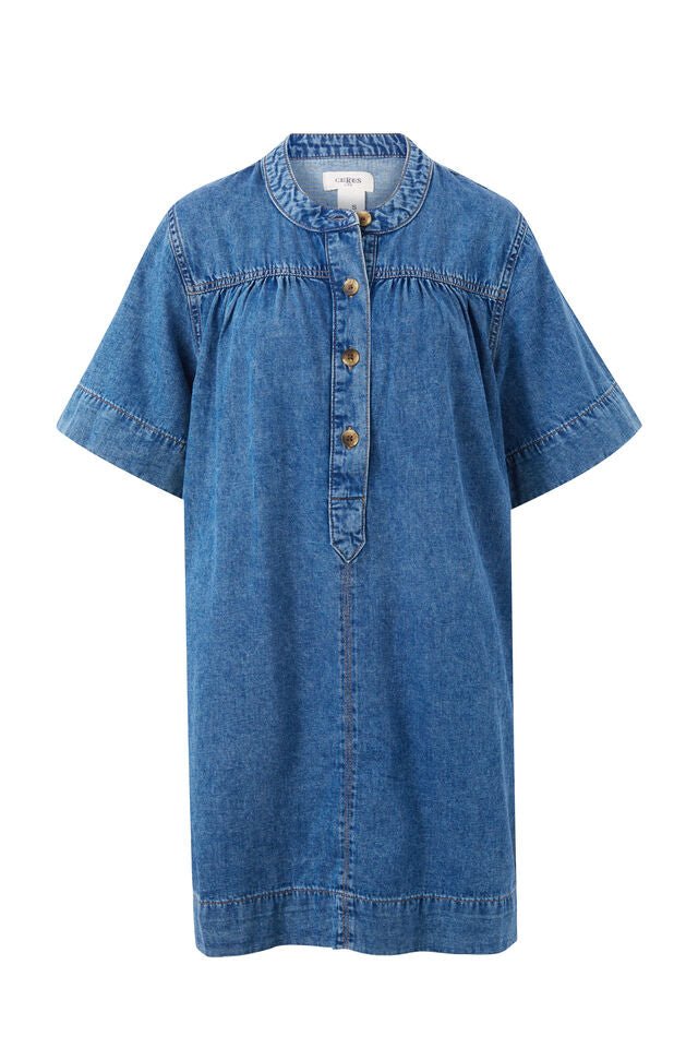 Half Placket Tunic Dress - Fresh Indigo - Sare StoreCeres LifeDress