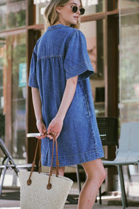 Half Placket Tunic Dress - Fresh Indigo - Sare StoreCeres LifeDress