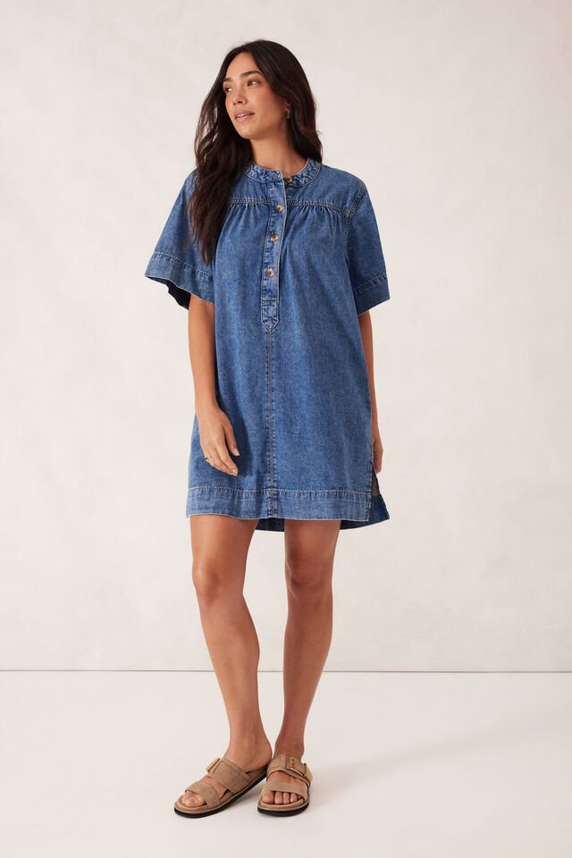 Half Placket Tunic Dress - Fresh Indigo - Sare StoreCeres LifeDress