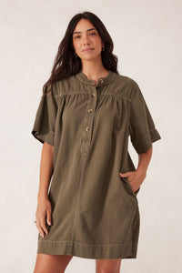 Half Placket Tunic Dress - Soft Olive Twill - Sare StoreCeres LifeDress