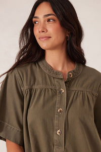 Half Placket Tunic Dress - Soft Olive Twill - Sare StoreCeres LifeDress