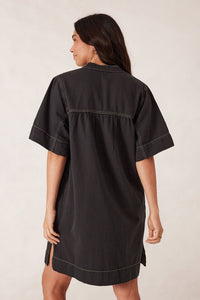 Half Placket Tunic Dress - Washed Black Twill - Sare StoreCeres LifeDress