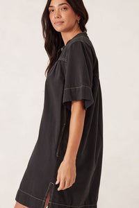 Half Placket Tunic Dress - Washed Black Twill - Sare StoreCeres LifeDress