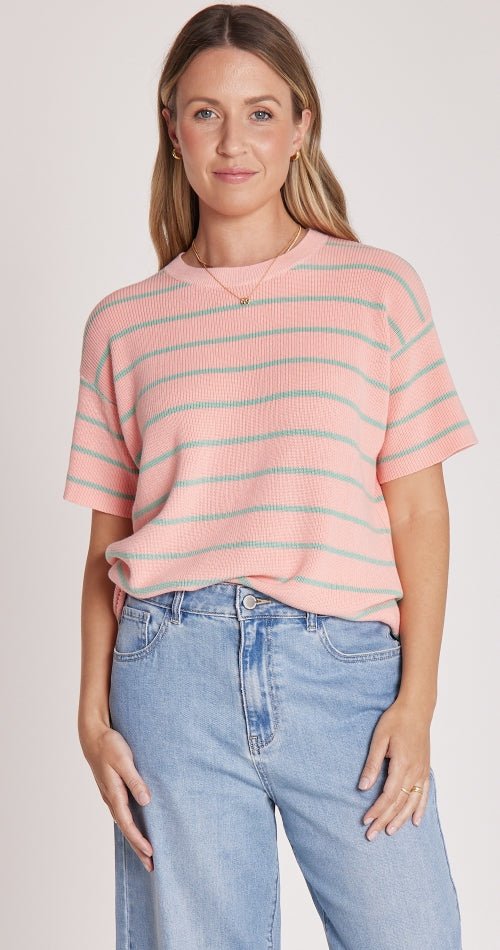 Jasper Knitted Tee - Peach Mint Stripe - Sare StoreFeather and NoiseTee