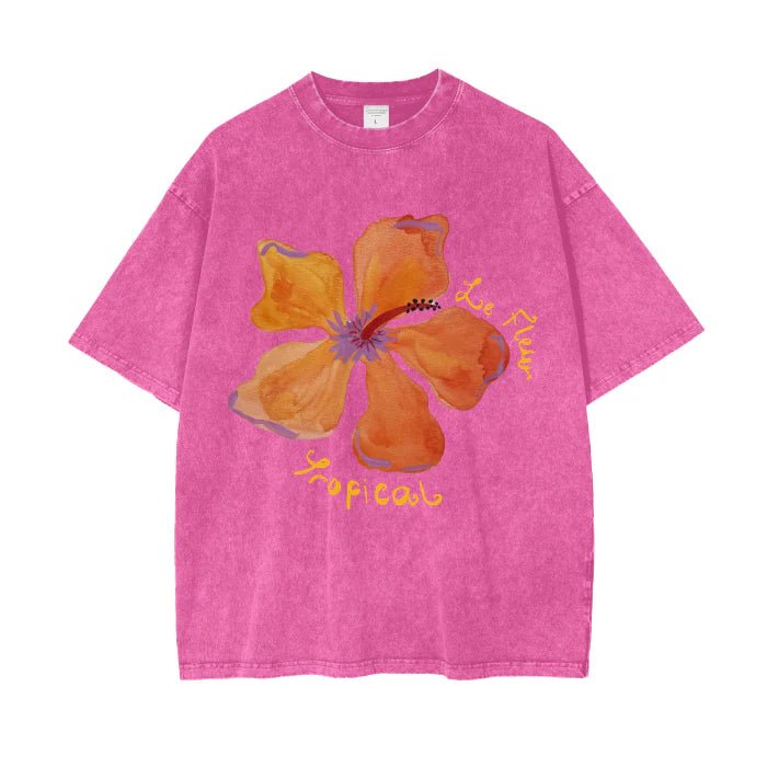 Le Fleur Tropical - Acid Wash Oversize T-Shirt - Rose Red - Sare StoreMaku The LabelTee