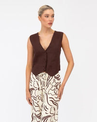 Linen Vest - Chocolate Brown - Sare StoreWhite ClosetVest