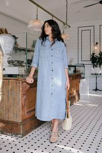 Long Sleeve Yoke Detail Midi Dress - Mid Blue Wash - Sare StoreCeres LifeMidi Dress