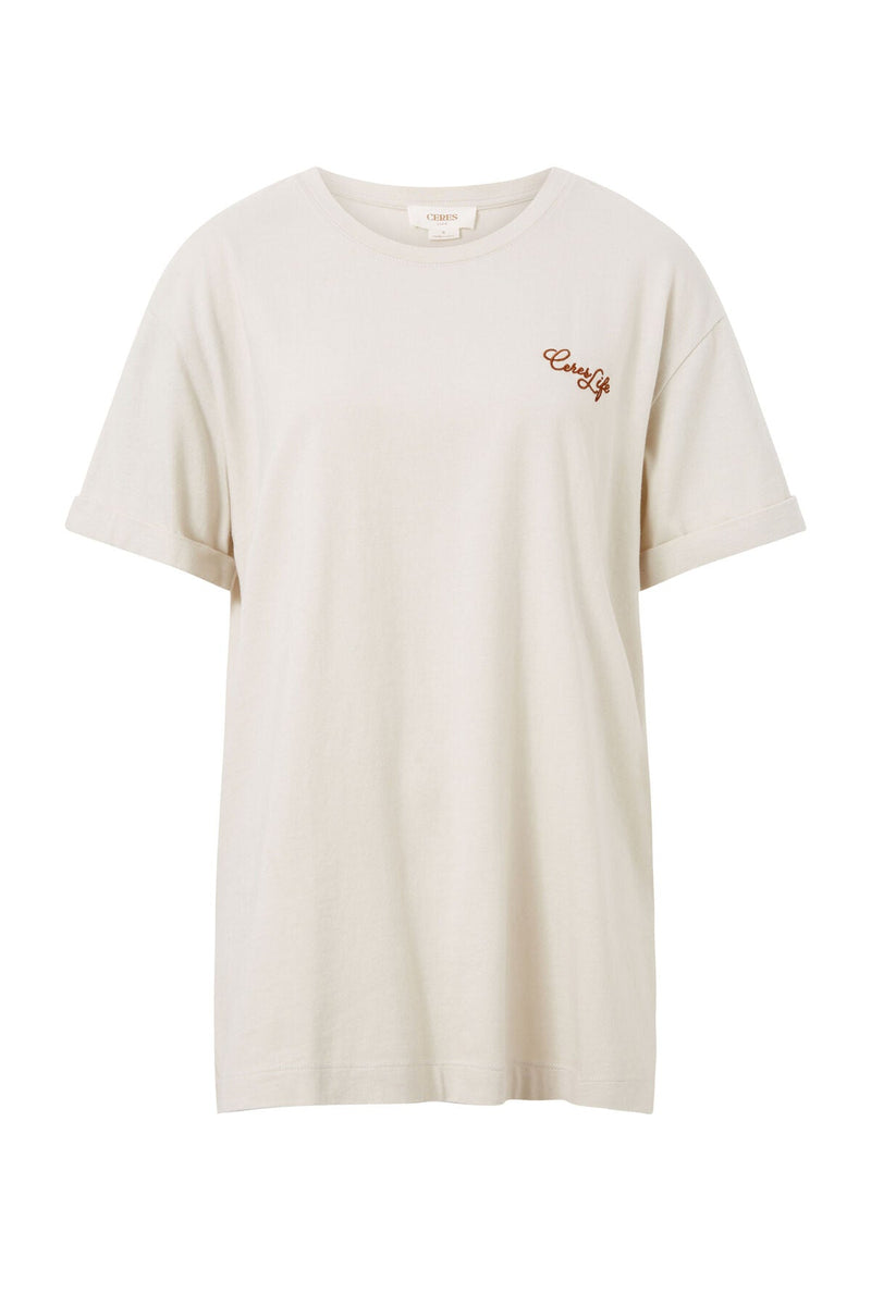 Longline Step Hem Tee - Almond/Ceres Life Script - Sare StoreCeres LifeT-shirt