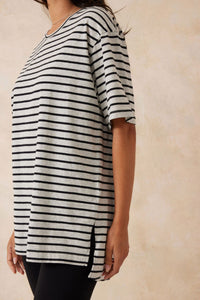 Longline Step Hem Tee - Cloud Marle/Black Stripe - Sare StoreCeres LifeT-shirt