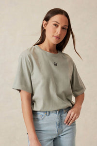 Longline Step Hem Tee - Soft Sage/Phantom Ceres Monogram Embroidery - Sare StoreCeres LifeTee