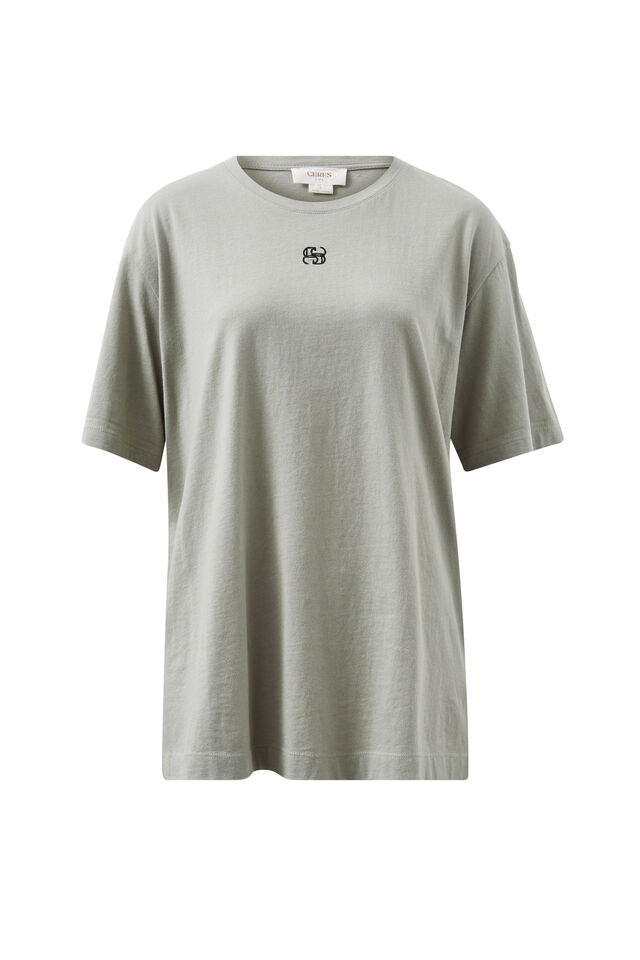 Longline Step Hem Tee - Soft Sage/Phantom Ceres Monogram Embroidery - Sare StoreCeres LifeTee