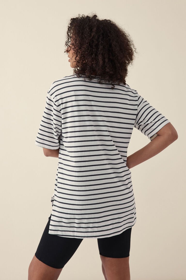 Longline Step Hem Tee - Vanilla /Phantom fine stripe - Sare StoreCeres LifeTee